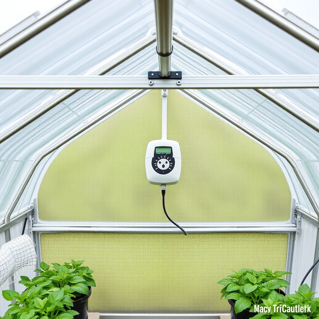 A photorealistic photo showing the interior of a Palram Canopia Harmony 6x8 greenhouse wit