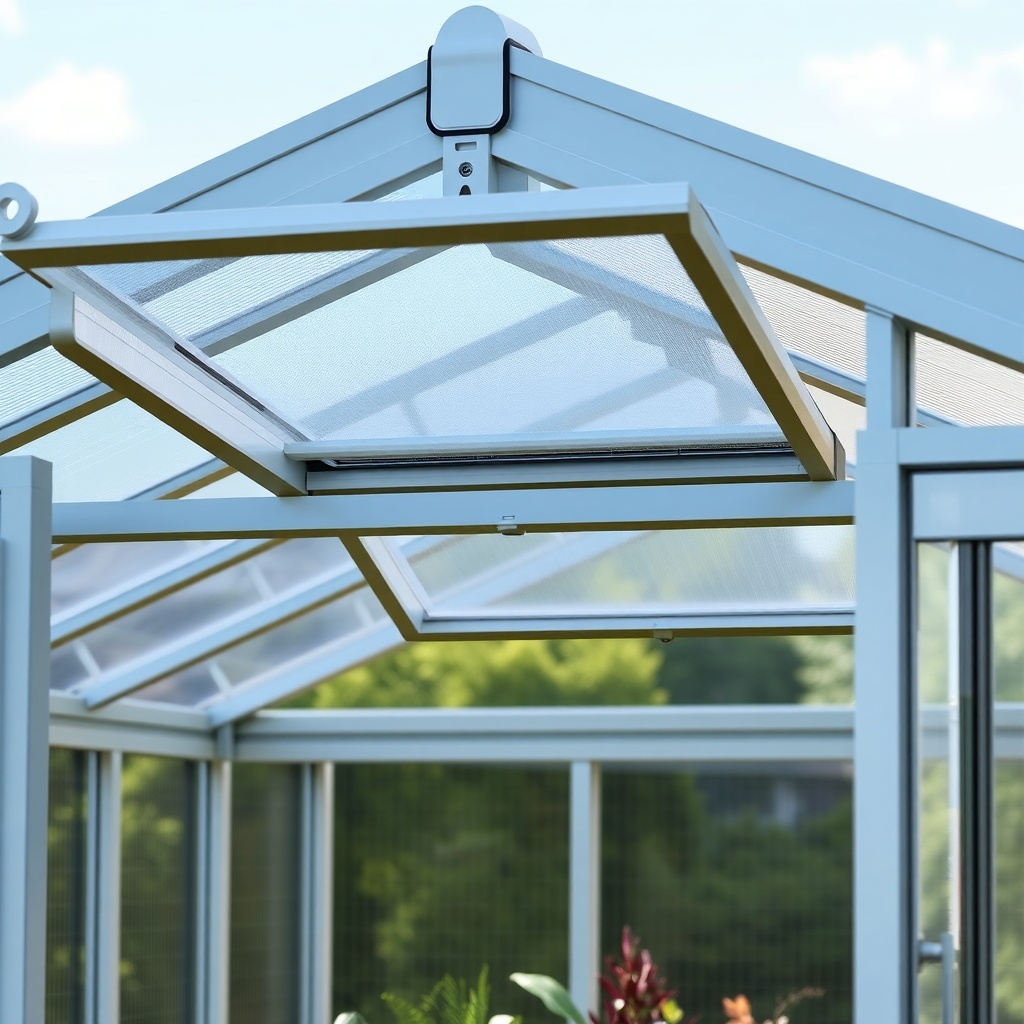 <A clean photorealistic photo of the Palram Canopia Harmony 6x8 greenhouse with the roof v