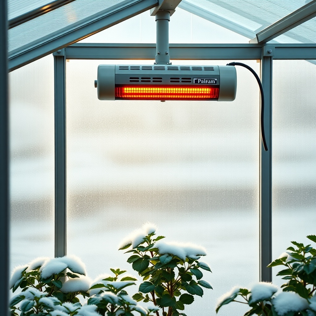 <clean photorealistic photo/illustration of a small tubular heater mounted inside a Palram