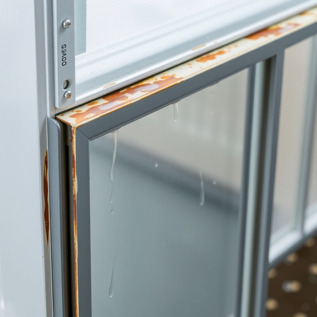 A photorealistic view of a Palram Canopia Harmony 6x8 greenhouse door frame with a visible
