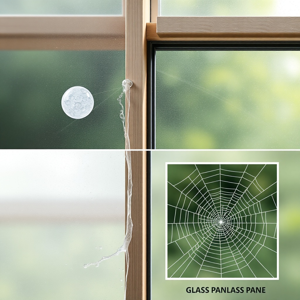 A photorealistic illustration of a hailstone hitting a polycarbonate panel on a greenhouse