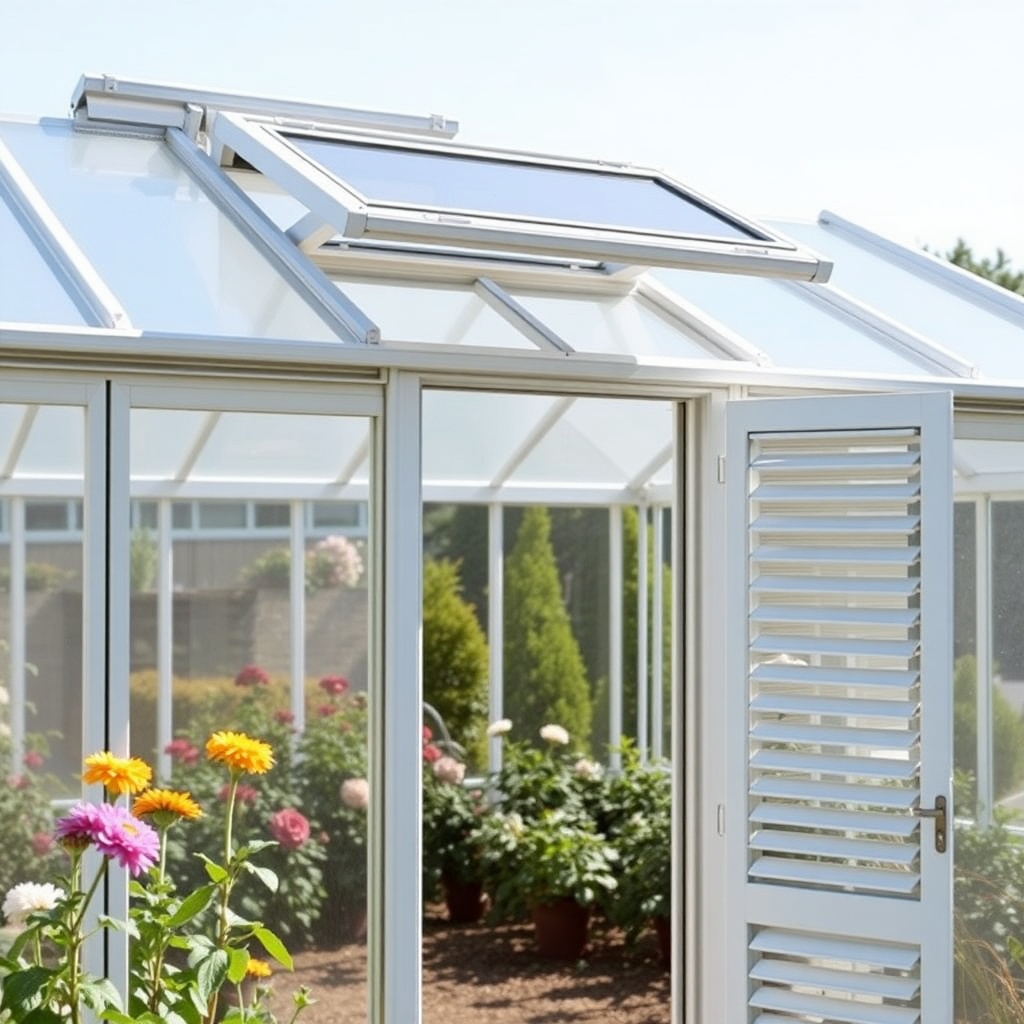A wide-angle view of the Palram Canopia Harmony 6x8 greenhouse in a garden setting