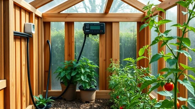 Riverstone 6×8 Wooden Greenhouse: Automatic Drip Irrigation Setup for Consistent Watering