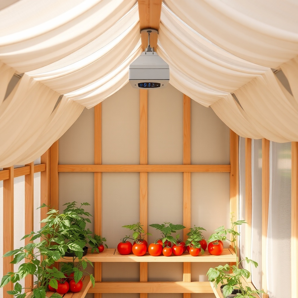 A photorealistic photo showing the interior of a Riverstone 6x8 Wooden Greenhouse with clo
