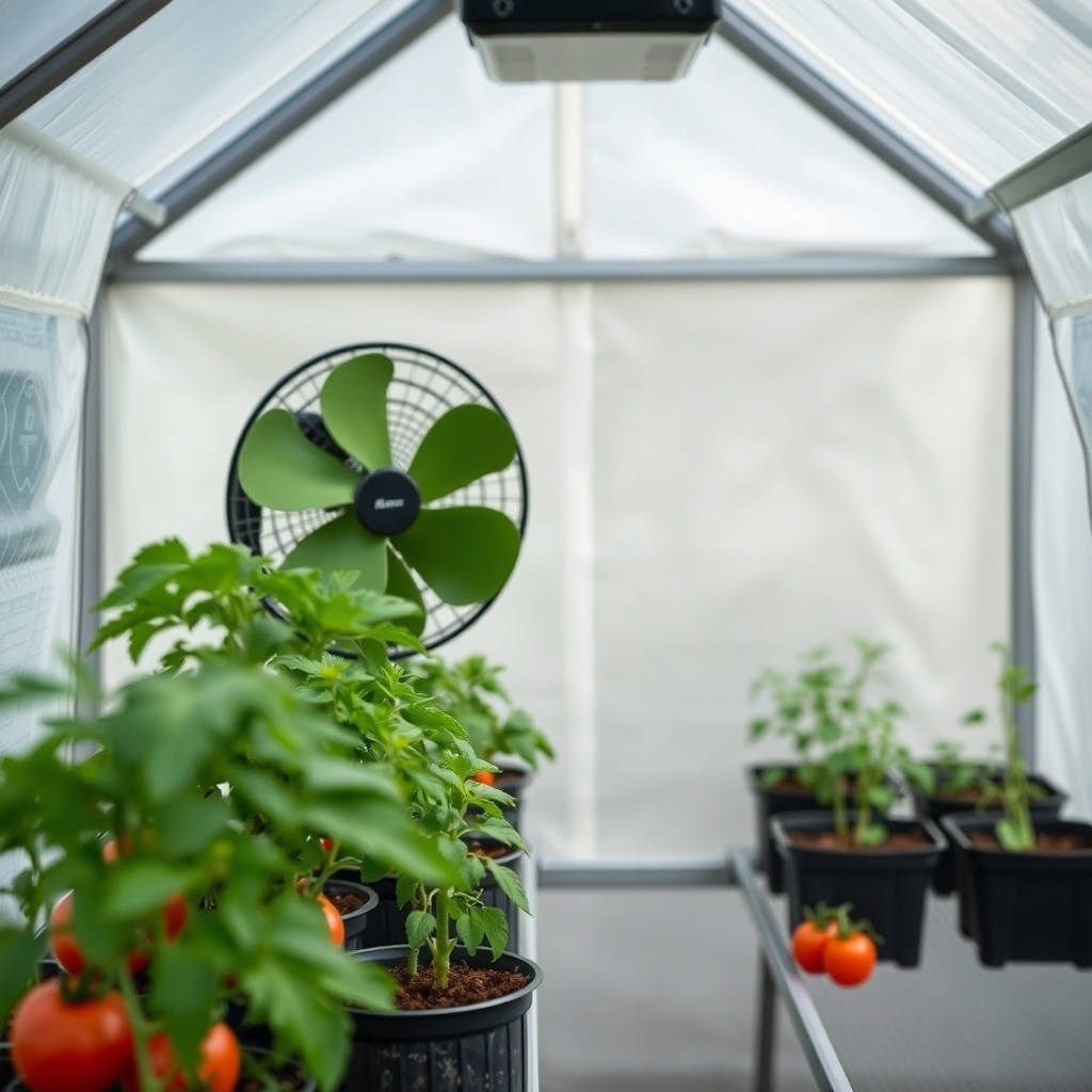 A close-up photorealistic photo of the interior of a Riverstone 6x8 greenhouse
