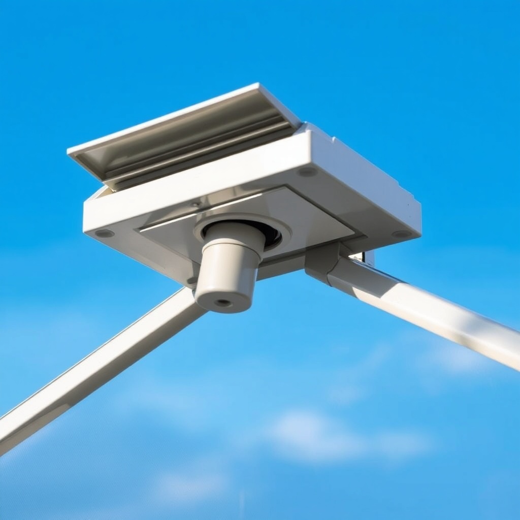 Close-up photo of the automatic vent opener installed on the roof of a Suncast 8x6 Tremont
