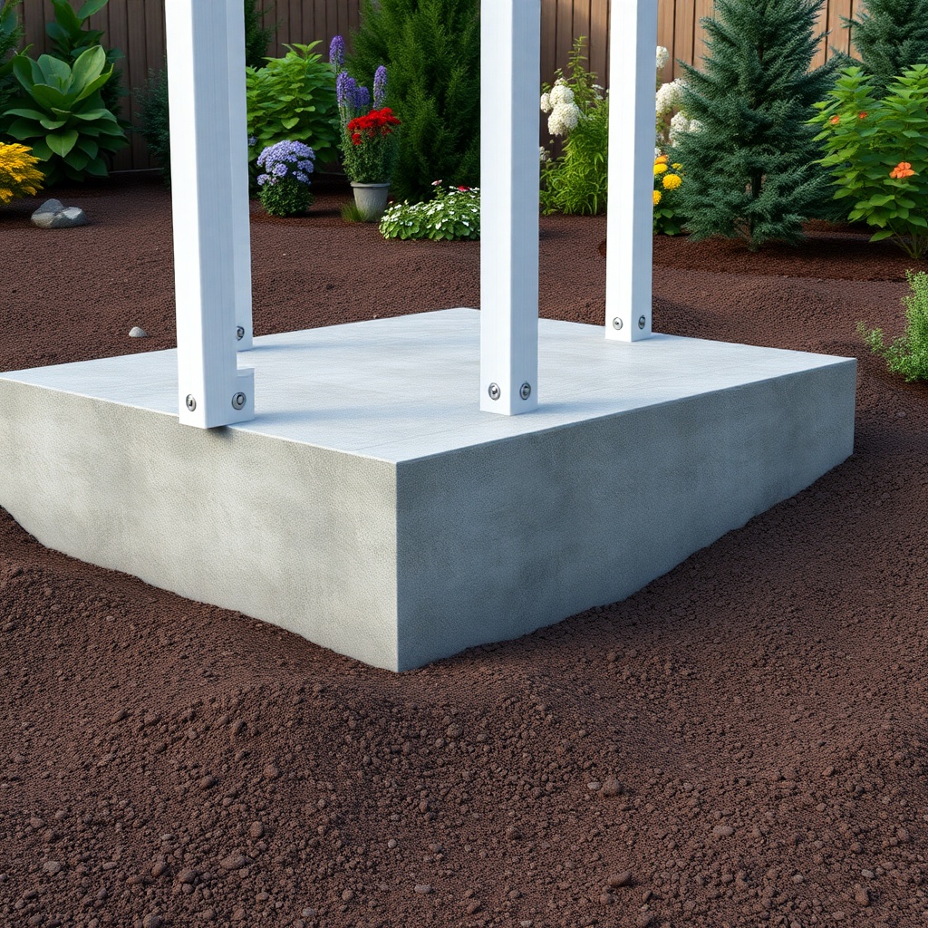 Photorealistic view of a perfectly level concrete foundation with the Palram Canopia Harmo