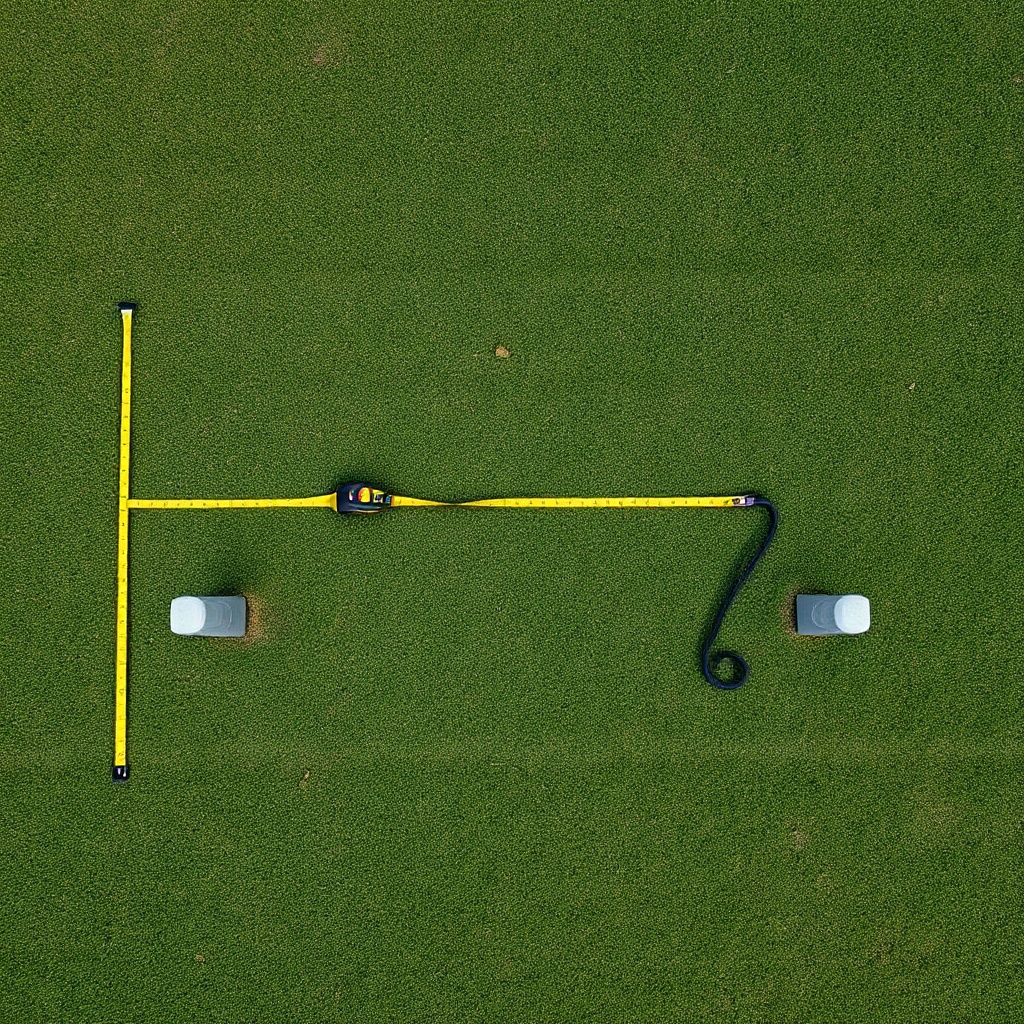 A photorealistic overhead shot showing a tape measure and a 4-foot level placed diagonally