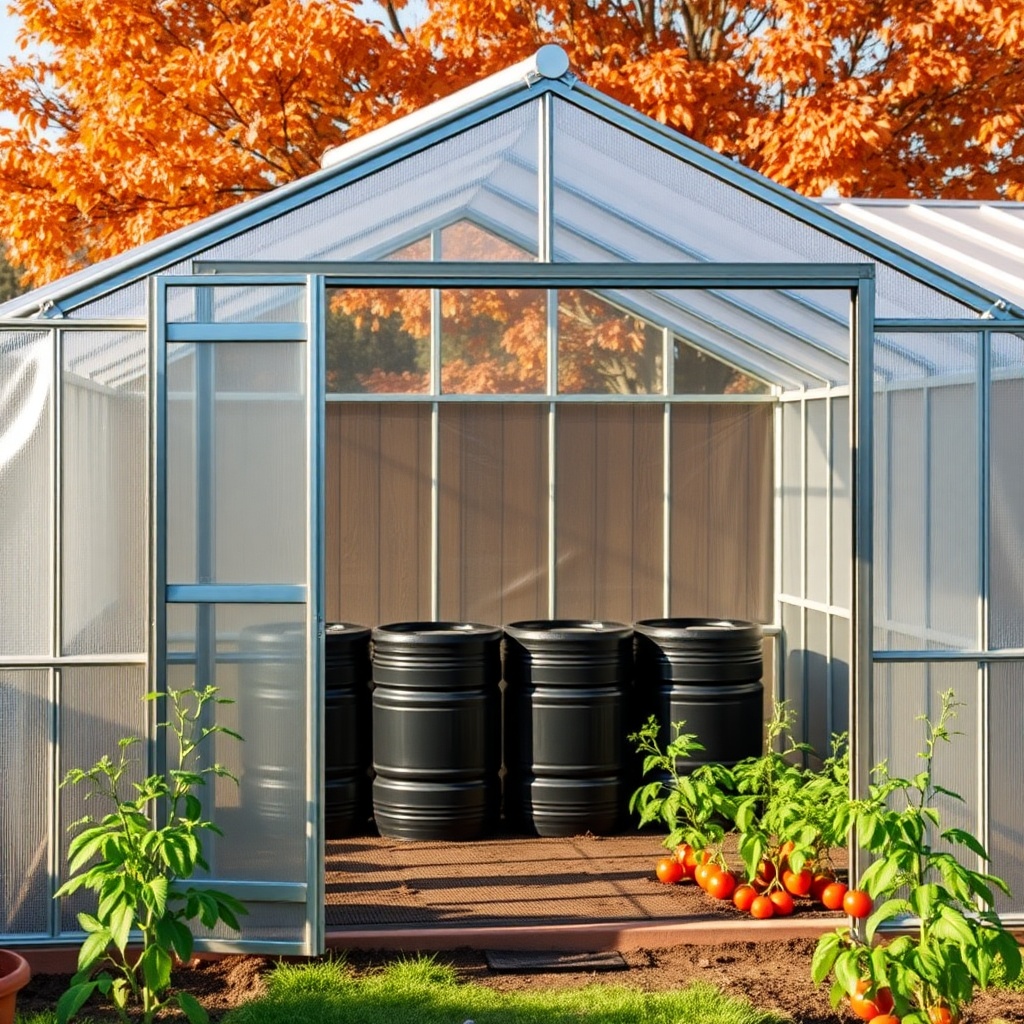 A photorealistic photo of a Palram Canopia Harmony 6x8 greenhouse in a backyard garden set