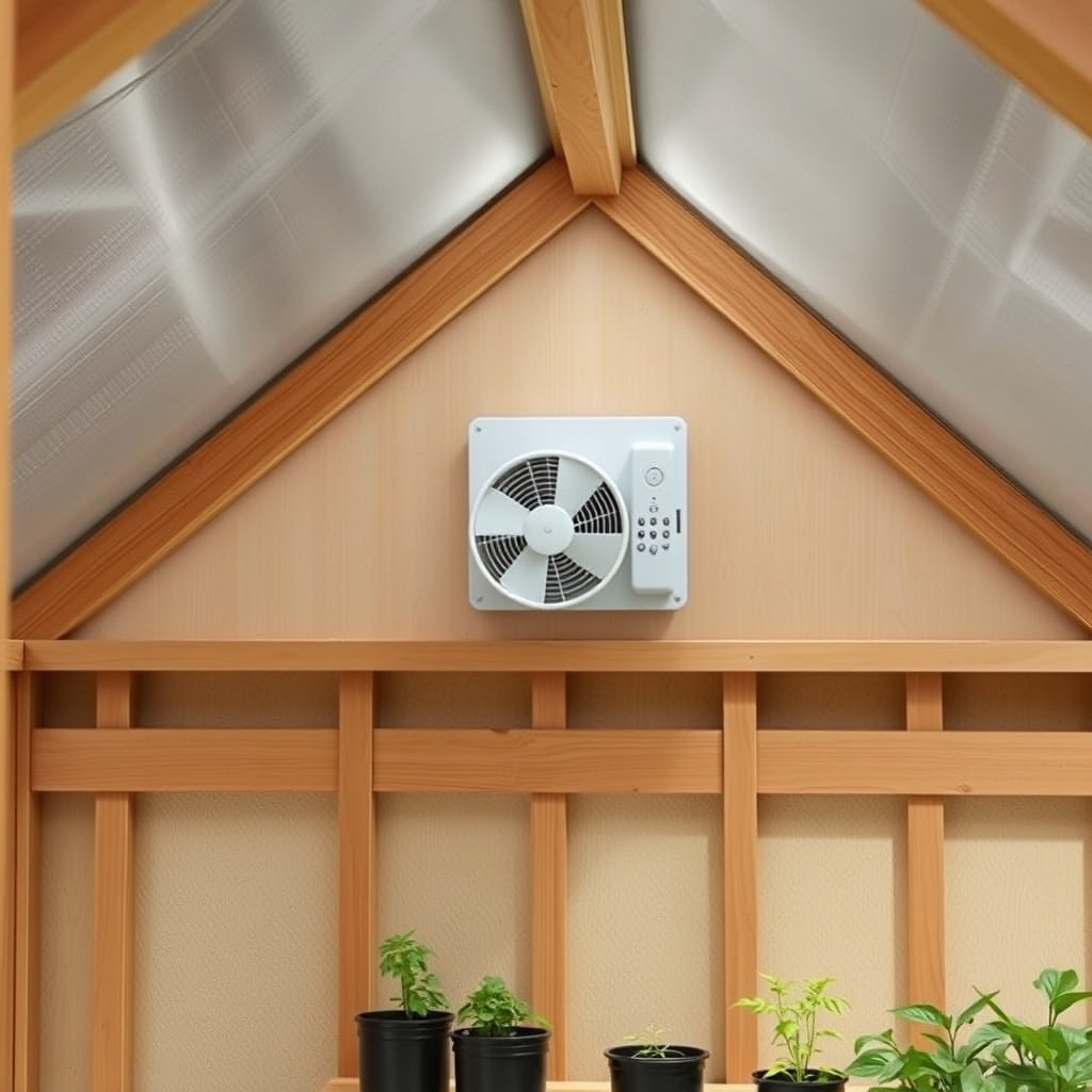 Photorealistic photo of the interior of a Riverstone 6x8 Wooden Greenhouse showing a small