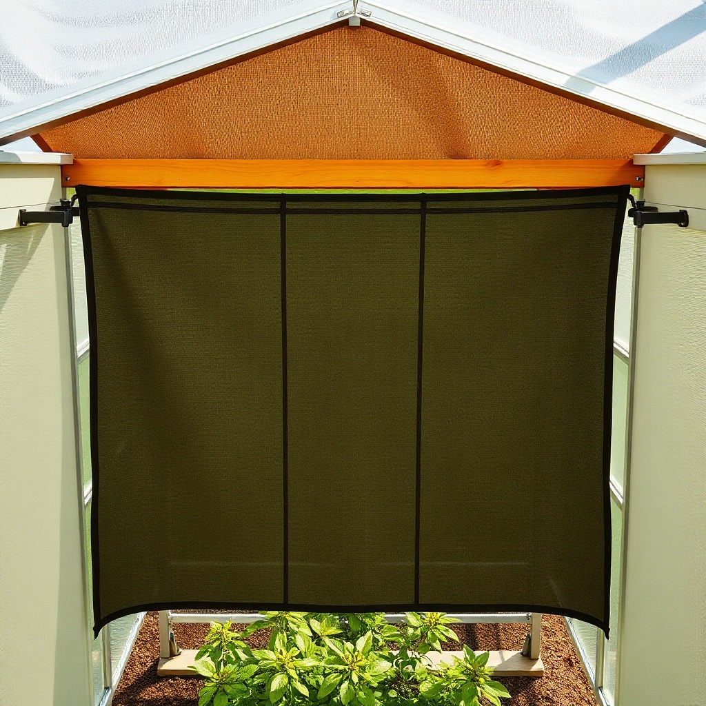 <A photorealistic overhead view of the Suncast 8x6 Tremont greenhouse with partial shade c