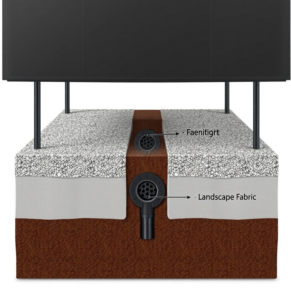 A photorealistic photo showing a cross-section of the Suncast 8x6 Tremont foundation with