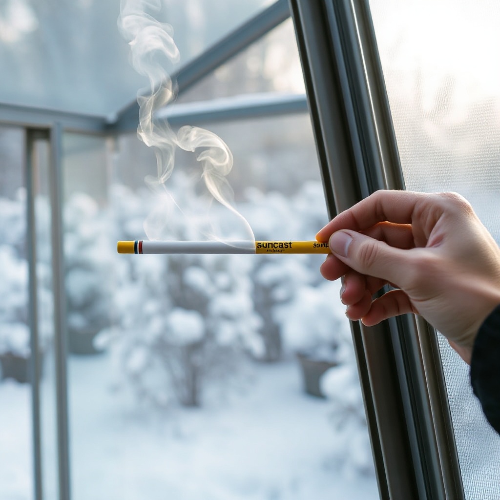 Close-up photorealistic image of a hand running a smoke pencil along the frame-to-panel ed